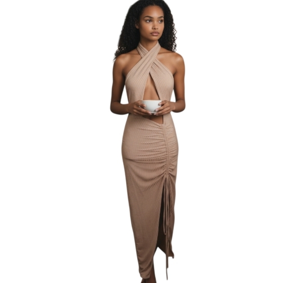 Lily Dresses & Skirts - Lilyful Elegant Nude Halter Dress Sz.S EUC .